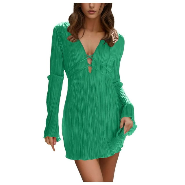 Vestido elegante de color liso con cinturón, mangas acampanadas y corte ajustado, vestido midi de fiesta