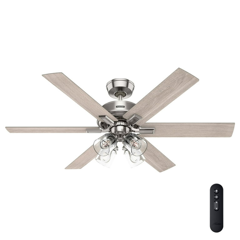 Hunter 52" Matte Silver Ceiling Fan With Light & Remote - Renewed Smart Fan For Indoor Use