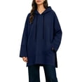 thumbnail image 3 of Asxite Women Fall Winter Tops Round Neck Long Sleeve Hooded Drawstring Side Slit Pocket Loose Pullover Solid Shirts, 3 of 7