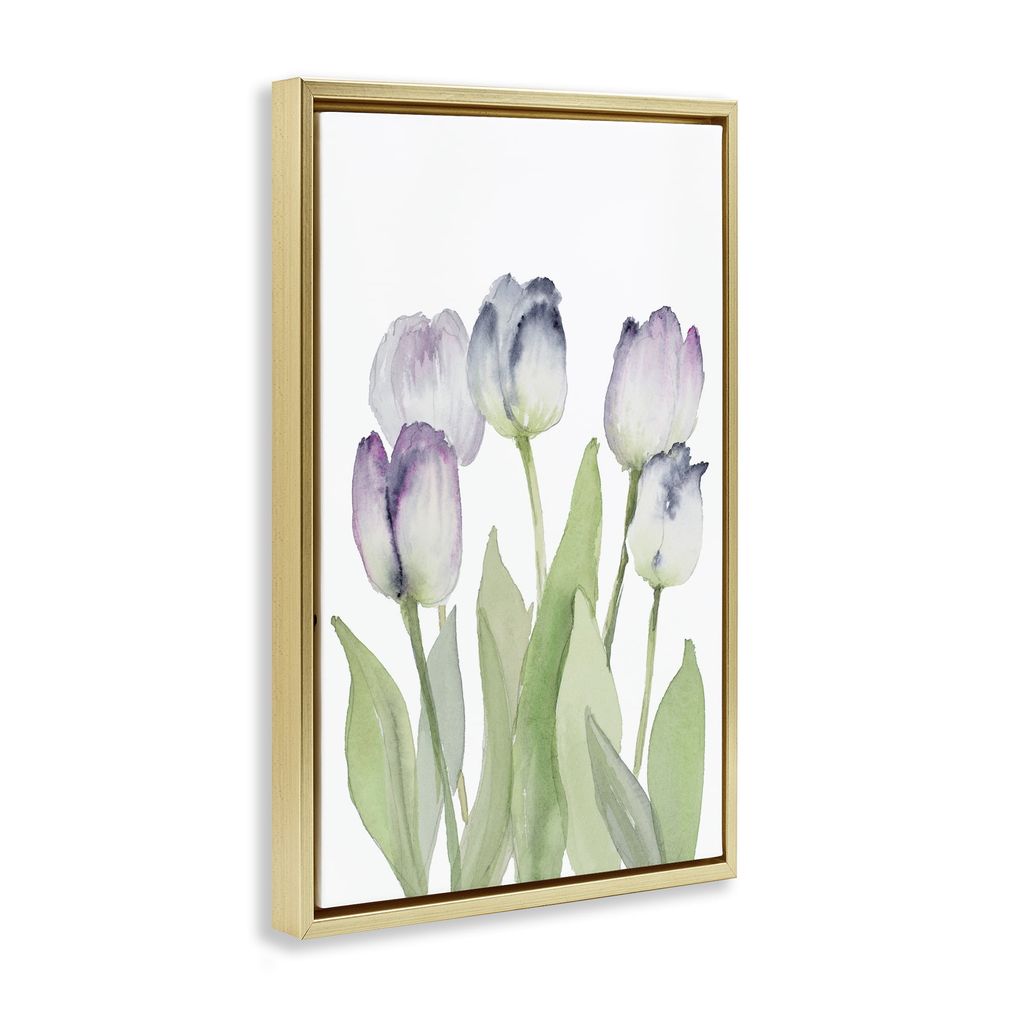 Stupell Industries Soft Garden Tulips Botanical & Floral Painting Gold Floater Framed Art Print Wall Art, 21 x 31
