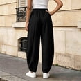 thumbnail image 4 of Karymi Shorts for Women Solid Fake Linen Wide Leg Pants, High Waist Pleated Straight Draped Casual Trousers Lightweight Textured Long Pants, 4 of 7