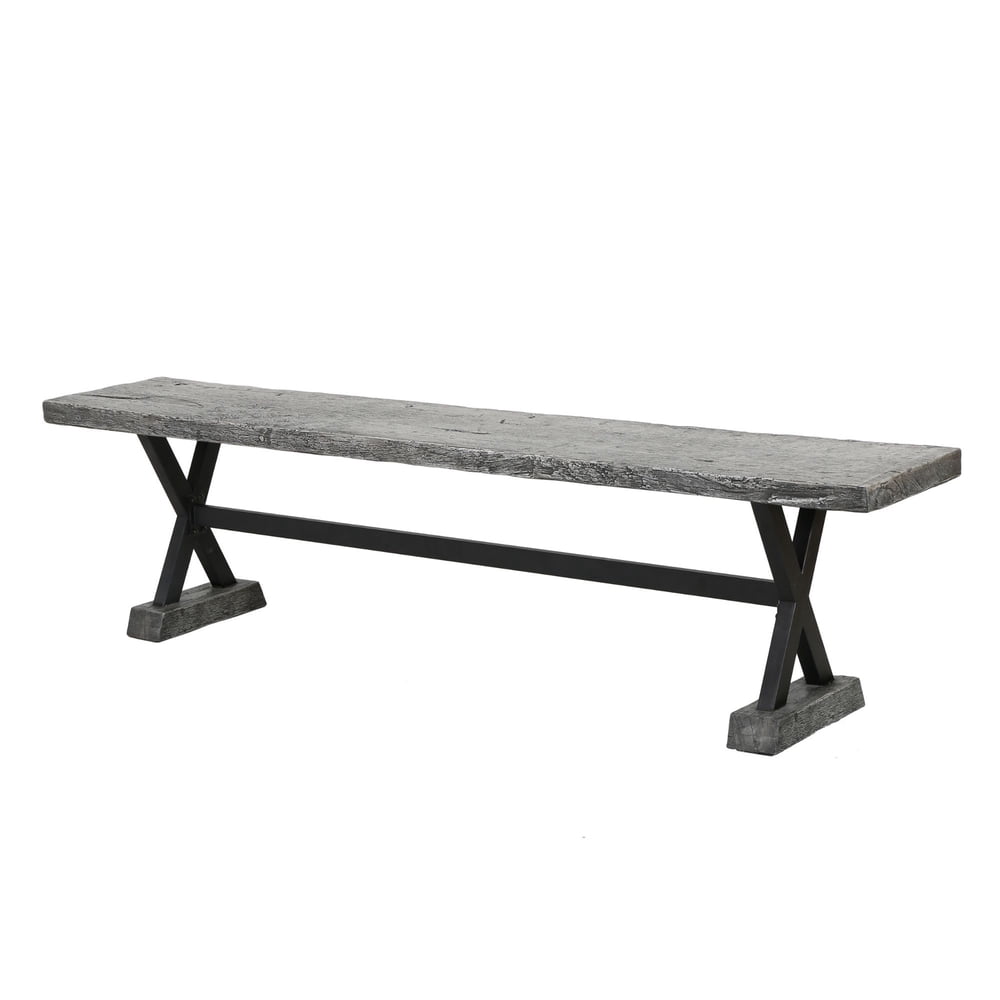 70" Gray and Black Contemporary Rectangular Outdoor Dining Bench