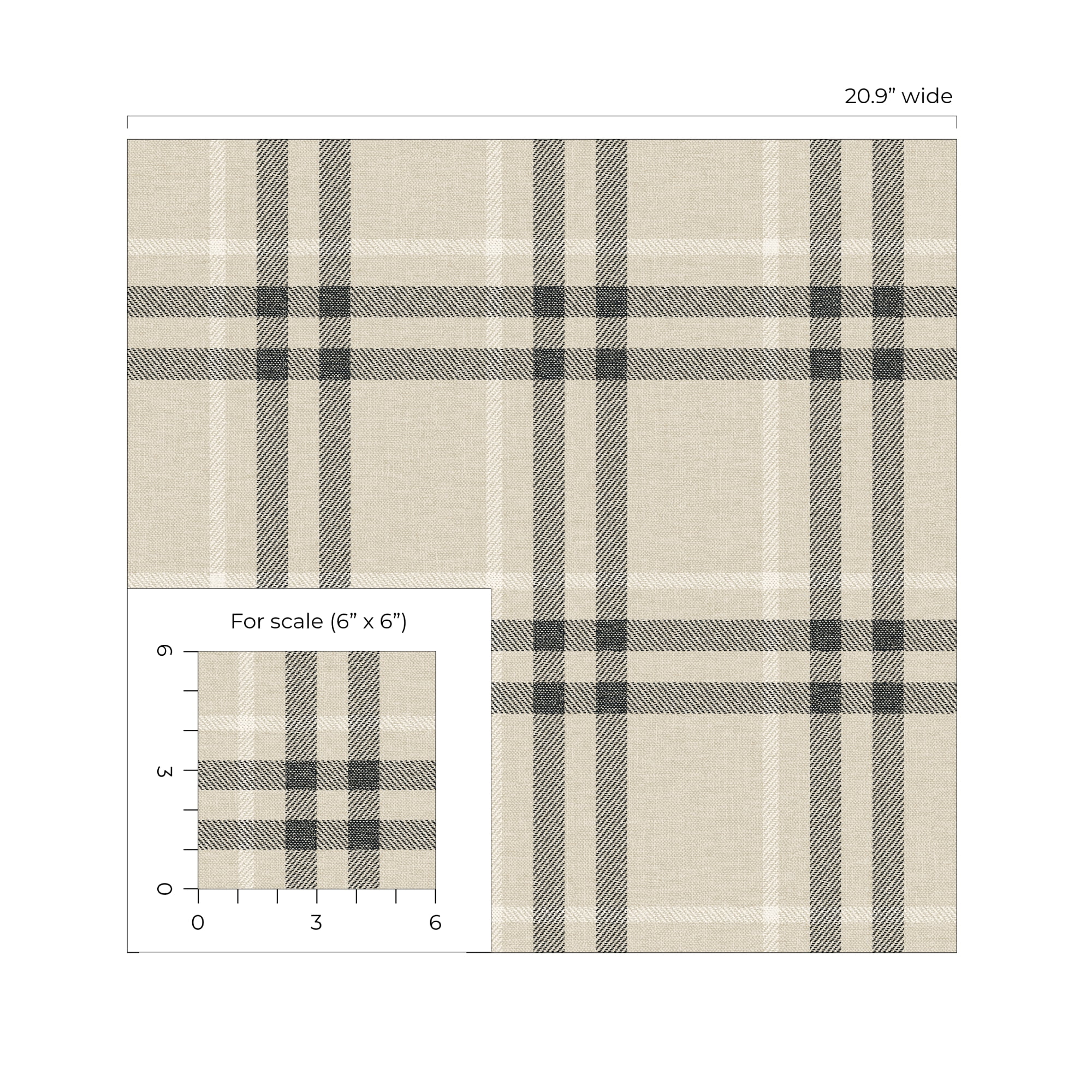 NextWall Linen & Ebony Calverlay Plaid Peel and Stick Wallpaper - 20.9 in. W. x 18 ft. L. Roll