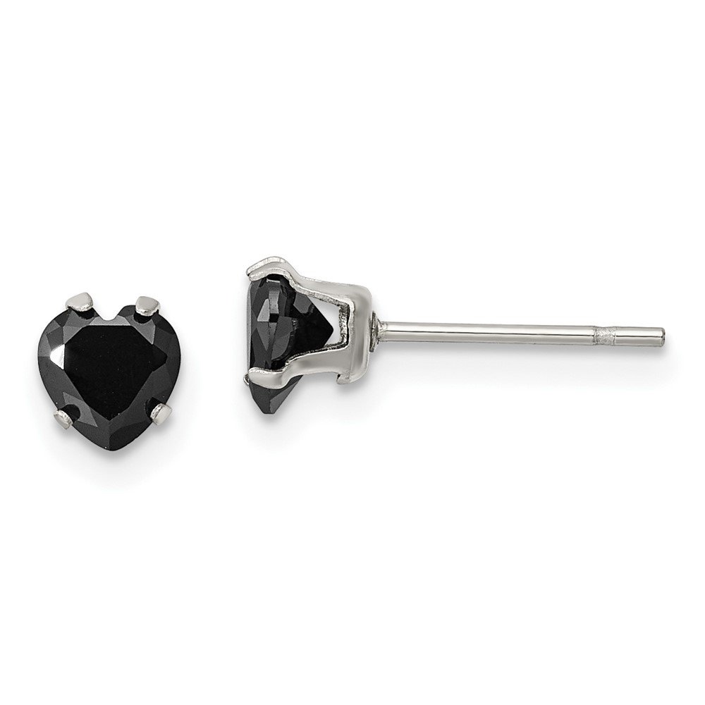 Auriga Fine Jewelry Stainless Steel 5mm Black Heart CZ Stud Post Earrings (L - 5.24mm, W - 4.9mm) for Women