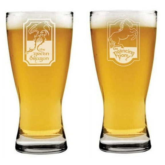 15 oz Beer Pilsner Glass Gift Set of 2 The Prancing Pony and The Green Dragon