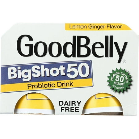 GoodBelly Big Shot Probiotic Drink, Lemon Ginger, 4 CT