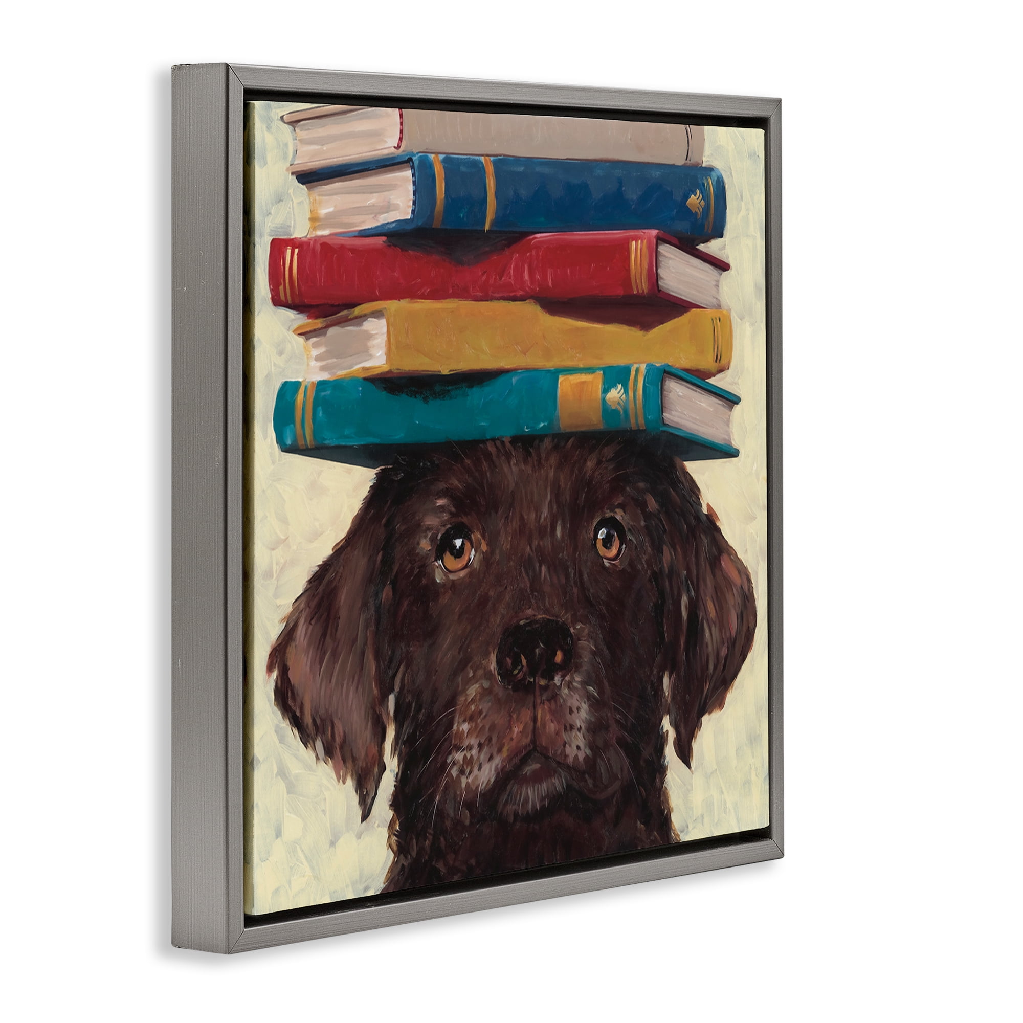 Stupell Industries Studious Abby Dog Gray Framed Floater Canvas Wall Art, design by Studio Bautista