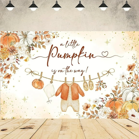 Fall Pumpkin Baby Shower Backdrop A Little Pumpkin is On The Way Photography Background Autumn Baby Clothes Orange Floral  Golden Glitter Dots Baby Shower Party Decorations Banner Photo Booth Props