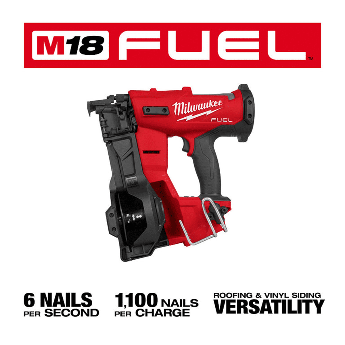 Milwaukee Tool M18 FUEL 18-Volt Lithium-Ion Brushless Cordless Coil Roofing Nailer Kit