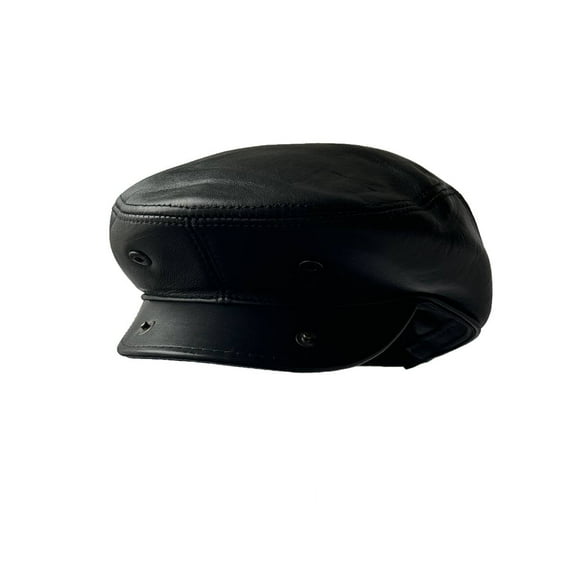 Lukkizara Leather Ivy Cap Men,s Newsboy Hat Cabbie Beret Real Leather Hat (US, Alpha, Medium, Leather) Black