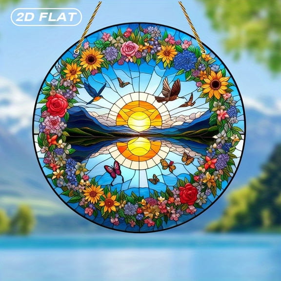 HELLOYOUNG Acrylic Sun Catchers for Window Decor Hanging Suncatcher with Sunset Flower Bird Design for Room, Garden, Farmhouse, Porch, Gift for Women