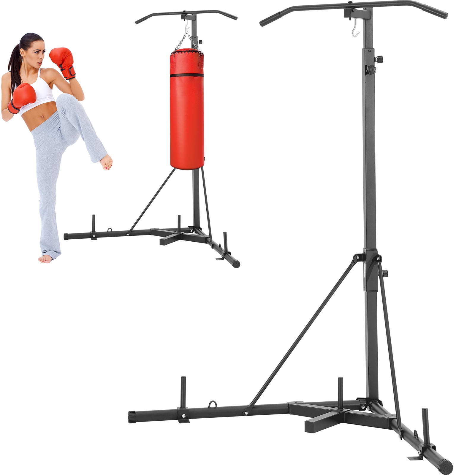 VEVOR 2 in 1 Punching Bag Stand Steel Heavy Duty Workout Equipment Adjustable Height Boxing Punching Bag Stand with Pull Up Bar Freestanding Sandbag Rack Holds Up to 400 lbs for Home