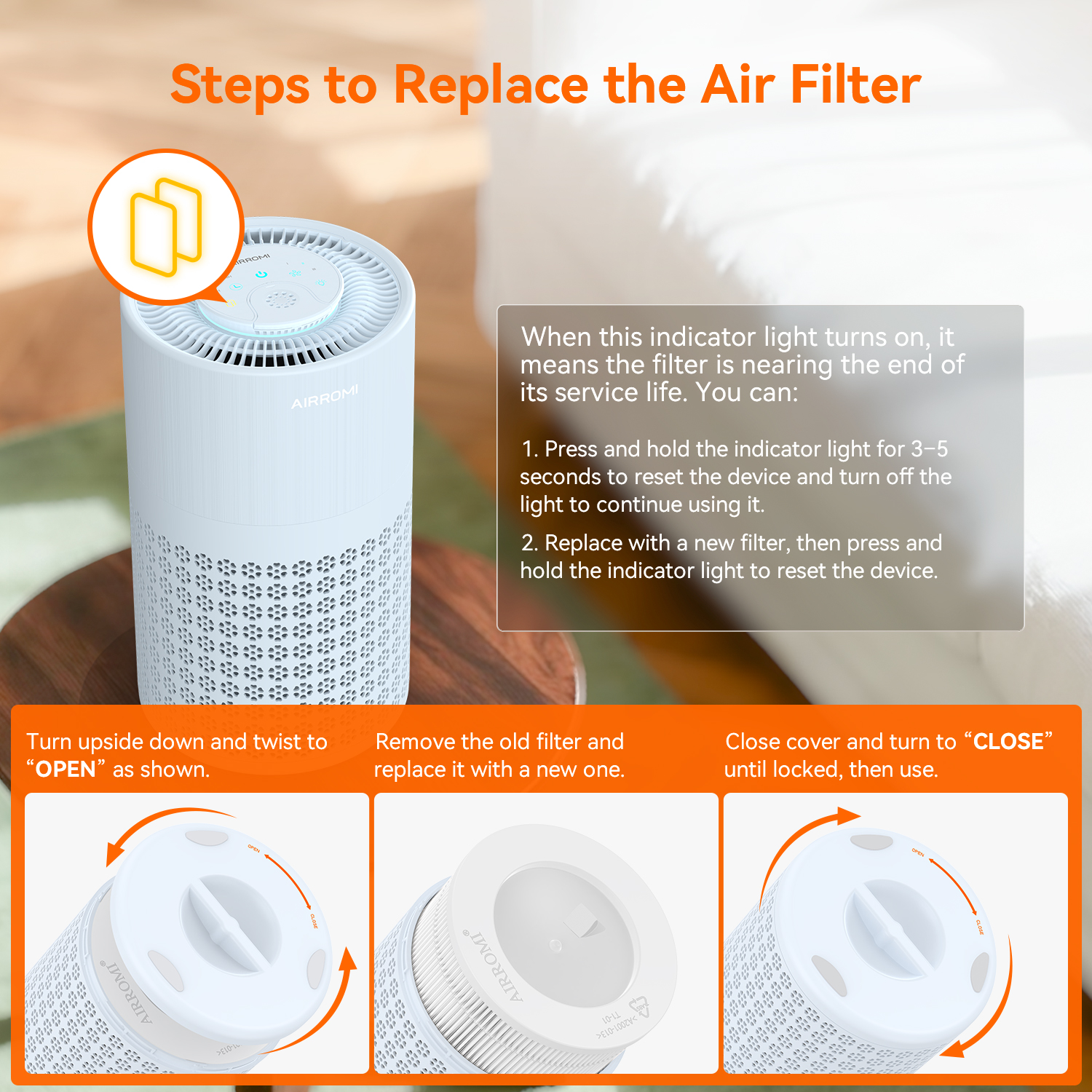 AIRROMI Air Purifier for Home Bedroom Covers 990 Ft² - Hepa 3-in-1 Filter, with Aromatherapy, Night Light & Timer, Remove Smoke, Pet Dander, Odor, Dust,A2001 Blue