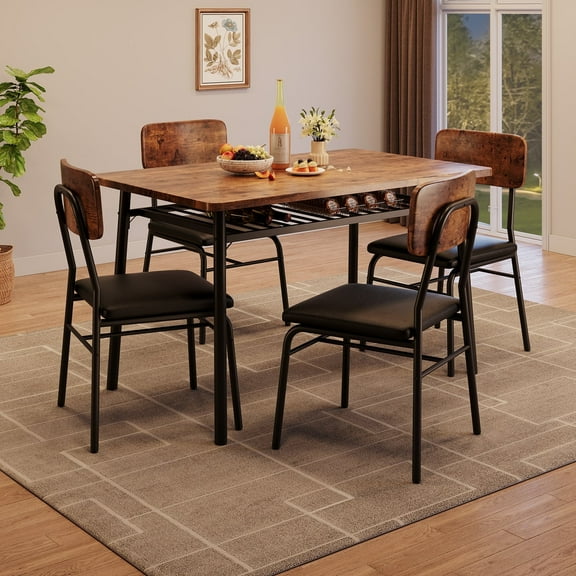 Festisoul 5 Piece Dining Table Set, Kitchen Table Set Farmhouse Dining Table and 4Chairs, Wood Tabletop & Heavy-Duty Metel Frame, Brown