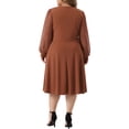 thumbnail image 3 of Vestido de novia de talla grande para mujer Agnes Orinda, con mangas largas, puntos suizos, escote en V, vestido formal 3X color caramelo, 3 of 6