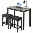 thumbnail image 1 of Gymax 3 PCS Bar Table Set w/ Charging Station Modern Counter Height Breakfast Table Gray, 1 of 8