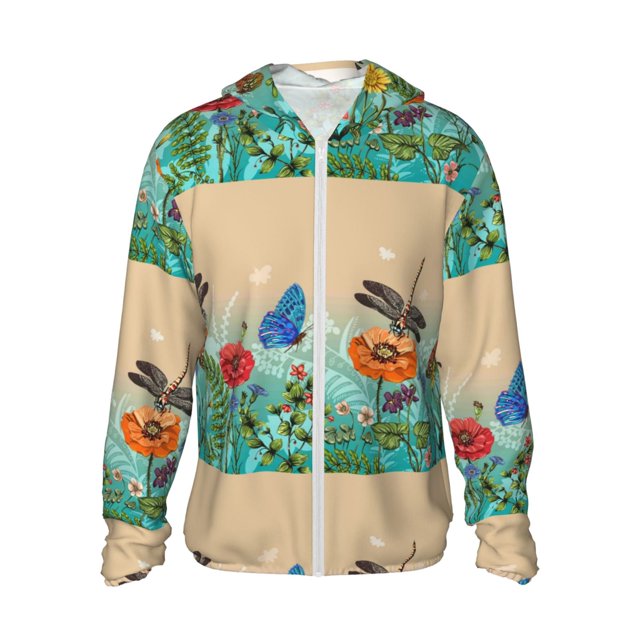 Balery Colorful Plants And Insects Sudadera ligera de manga larga con capucha y protección solar UPF 50+ para hombre y mujer, ideal para pesca y running-3X-Large