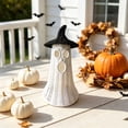 thumbnail image 3 of Izexuh Woven Witch Hat Figurine Rustic Rattan Style Free Standing Halloween Tabletop Ornament for Mantel Shelf Entryway Display, 3 of 5