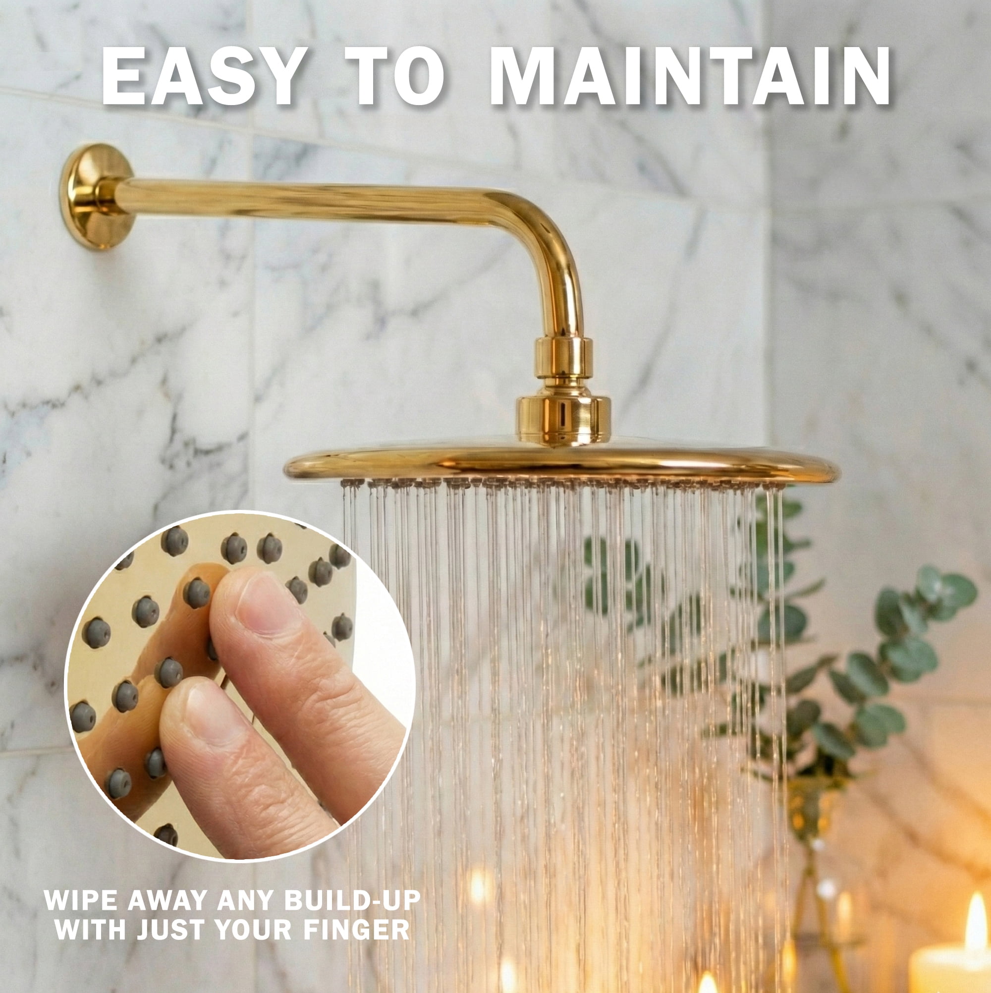 Aqua Elegante Waterfall Shower Head for High Flow Rain Showers - 2.5 GPM - Polished Brass