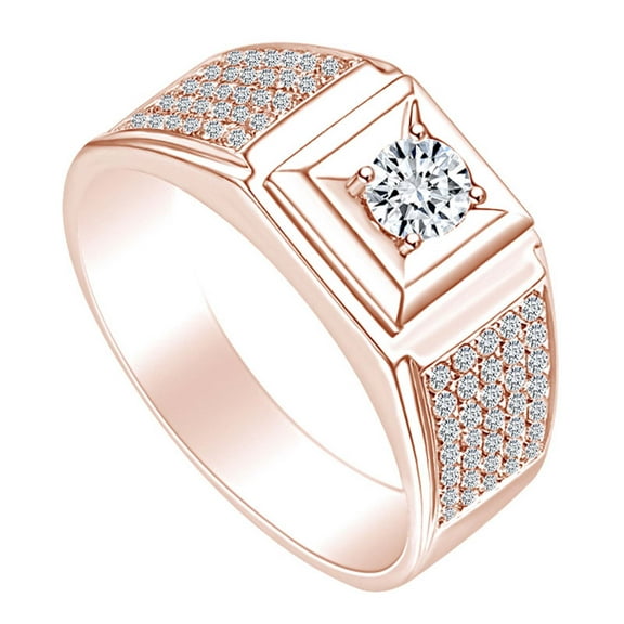 AFFY 0.3 Carat (Cttw) White Natural Diamond Men's Engagement Ring 14K Solid Rose Gold (I-J Color, I2-I3 Clarity) Ring Size-8