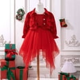 thumbnail image 4 of Conjunto de dos piezas de top navideño con cuello vuelto y manga larga para niña y falda acampanada sin tirantes de red irregular, vestido de algodón para niña, 4 of 9