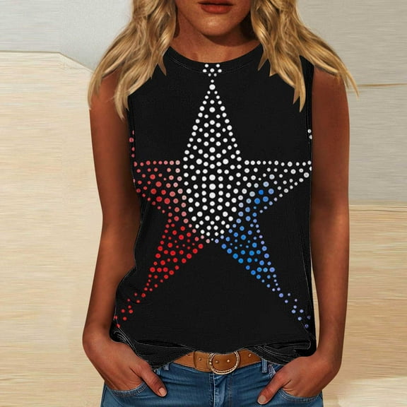Frostluinai Patriotic Tank Tops for Women Sleeveless Vintage Stars Tanks Crew Neck Independence Day Tee Shirts Plus Size Beach Tanks