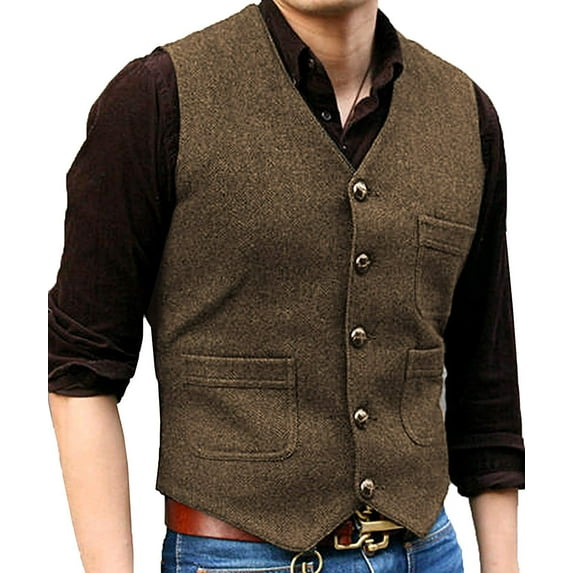 Solovedress Hunting Tweed Waistcoats Mens Herringbone Suit's Vest Wedding Vintage Wool Retro Travel Slim(Brown,XXXL)