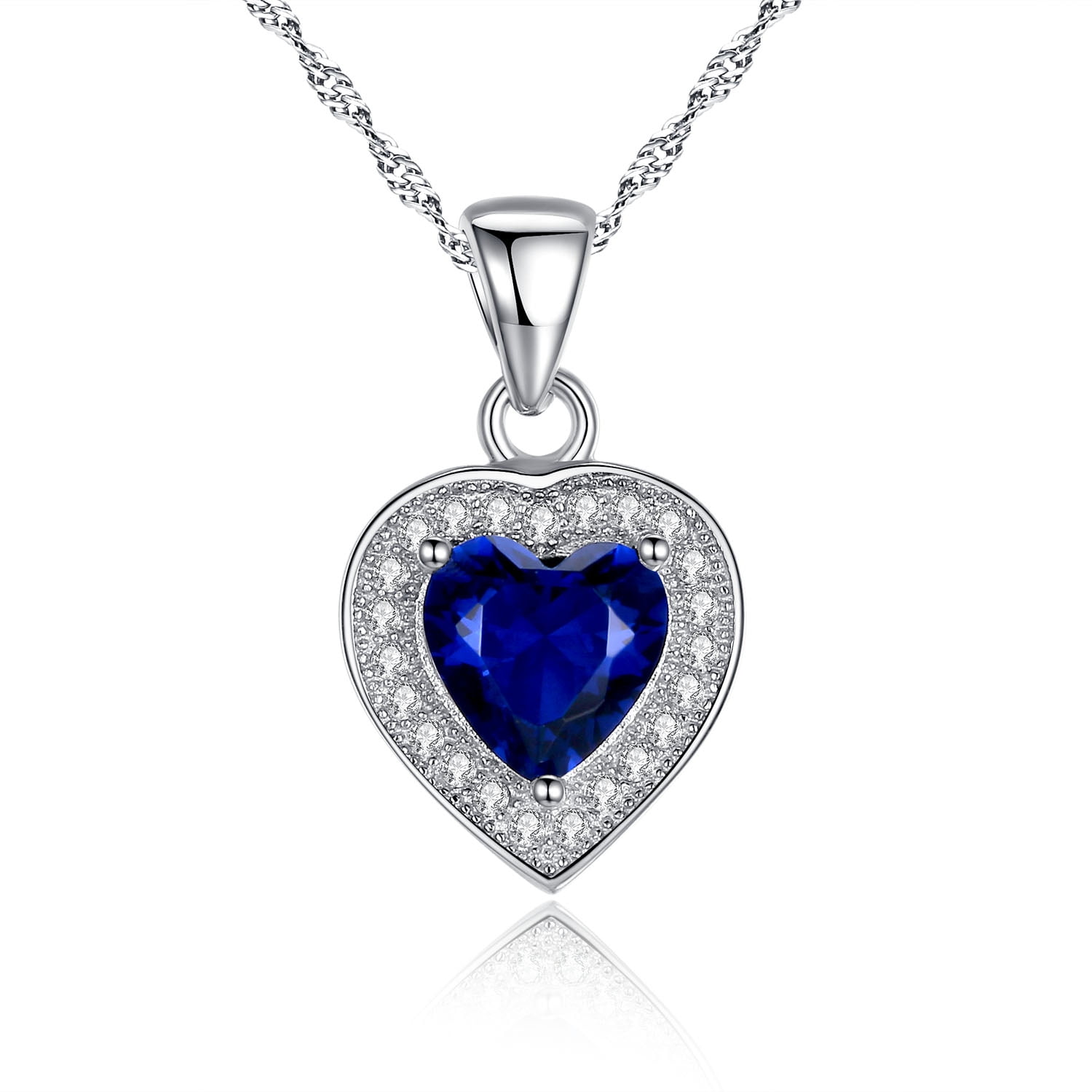 Princess Tanzanite Cz Heart .925 Sterling Silver Pendant Necklace w/ 18" chain 