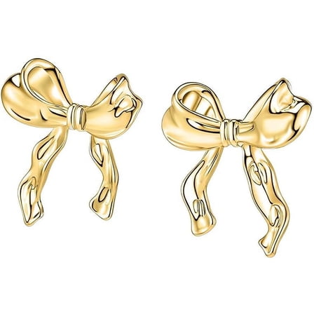 Gold Silver Bow Earrings Women Ribbon Stud Earrings Gift