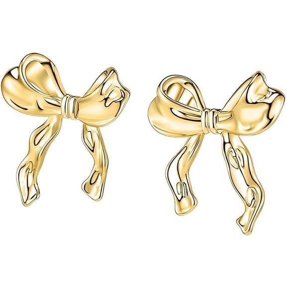 Gold Silver Bow Earrings Women Ribbon Stud Earrings Gift