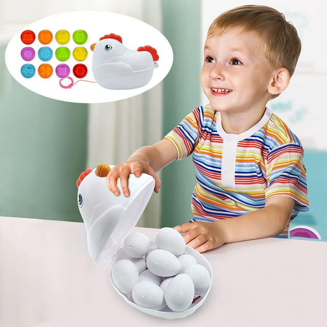 Fesfesfes 12PCS Pull String Chicken Storage Box Shape Matching Eggs Transportation Vehicle Twist Eggs Toy Enhances Cognitive Skills and Hand Eye Coordination