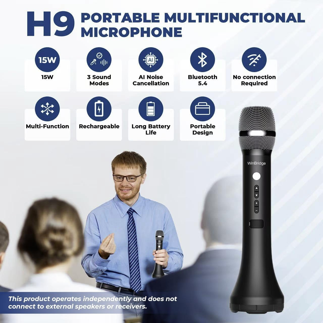 Bluetooth Microphone Wireless Voice Amplifier, Professional Intelligent Noise Cancelling Handheld/Desktop Mic Speaker, 15W Wireless Mic with 3 Sound Effects for Teaching Singing Speaking Karaoke H9