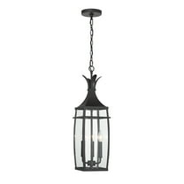 Matte Black Three Light Outdoor Hanging Lantern from the Montpelier Collection