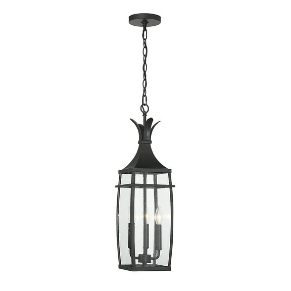 Matte Black Three Light Outdoor Hanging Lantern from the Montpelier Collection