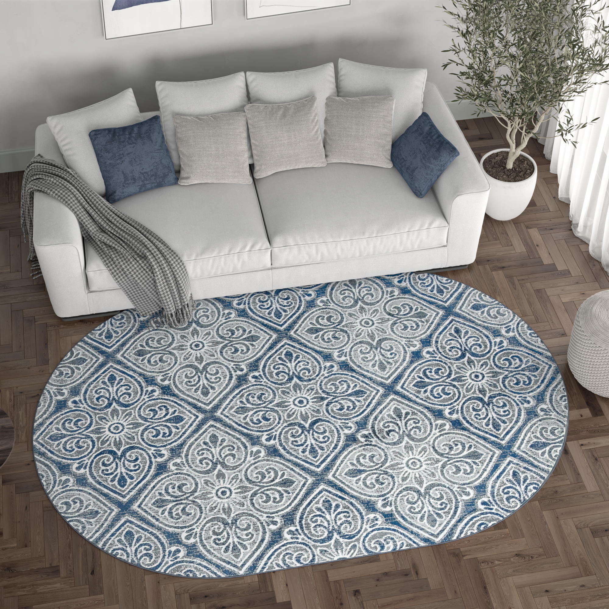 Madison Traditional 5' x 7' Oval Dark Gray Polypropylene Indoor Area Rug