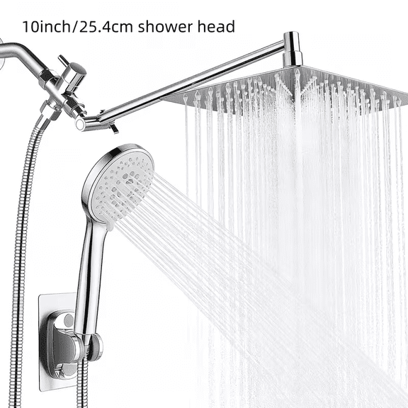 High Pressure Shower Head Combination - Heavy Duty Stainless Steel Rain Shower System with Handheld Spray, 3 Way Diversion Valve and Hose, Adjustable Height with Angle Shower Head Extension Arm