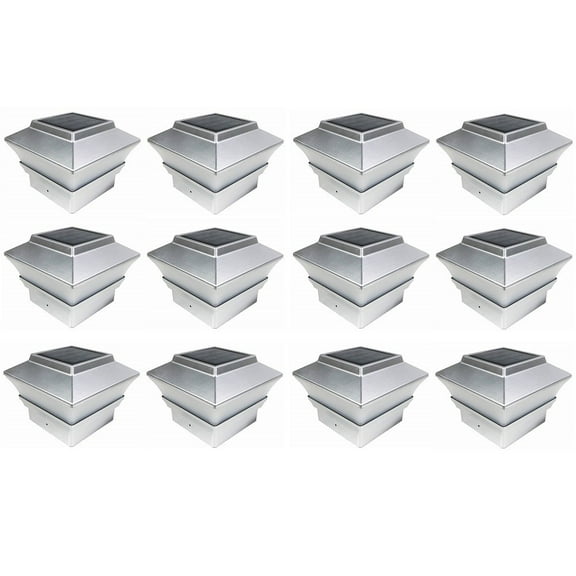 12Pack Solar Silver 4"x4" Square Deck Post Fence Light Bright LED PL244S