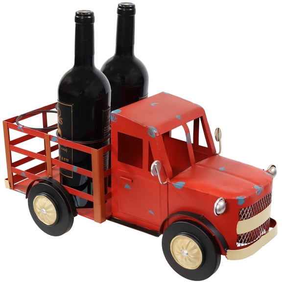 Sunnydaze Rustic Red Truck Metal Freestanding 4-Bottle Countertop Wine Rack