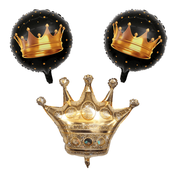 Royal Gold Crown and Black Balloon Set with Gold Crown and Black Foil Balloons for Birthday or Party Decorations