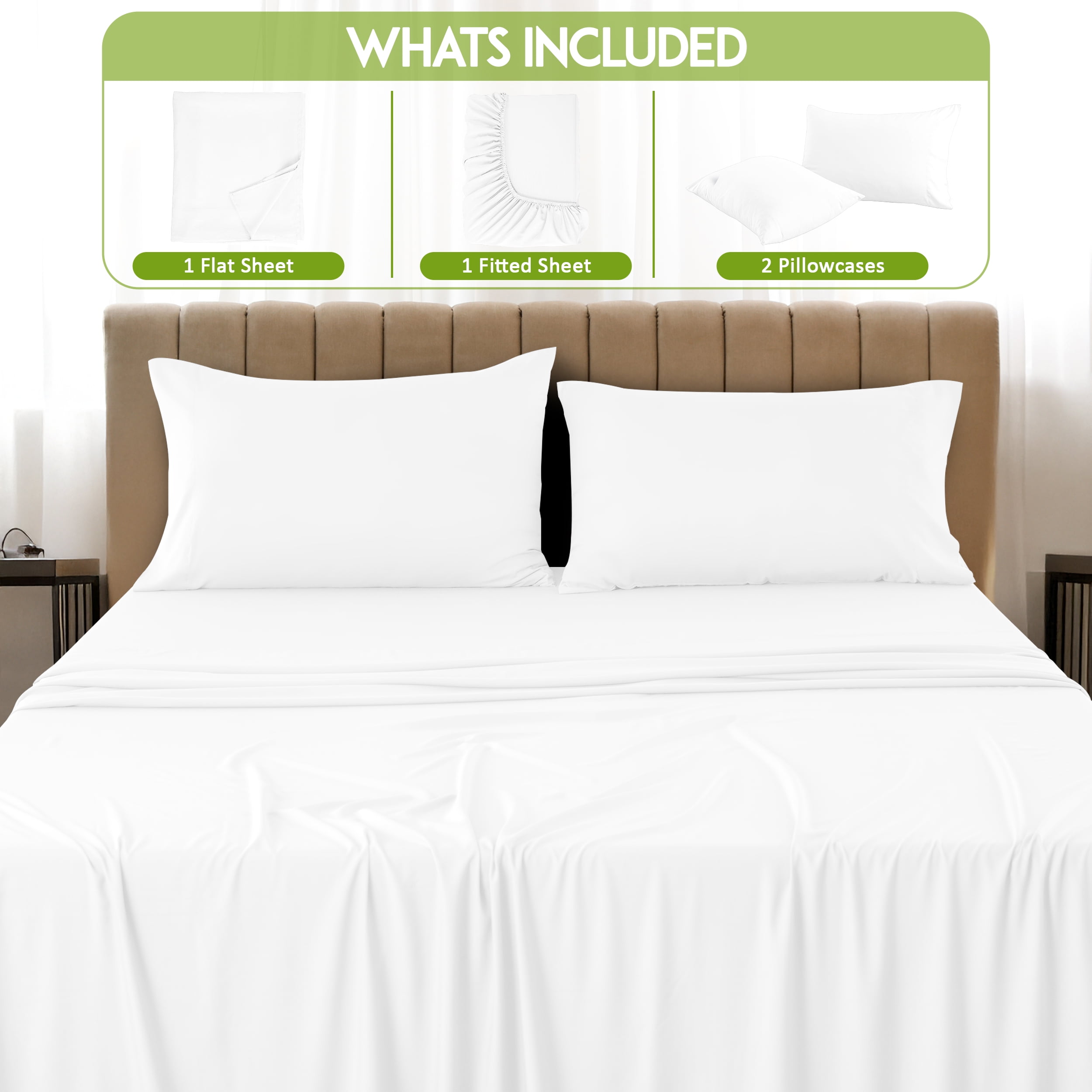 Lux Decor Collection Queen Rayon from Bamboo Blend Sheets Set - 4 Piece Deep Pocket Bed Sheets Set, White