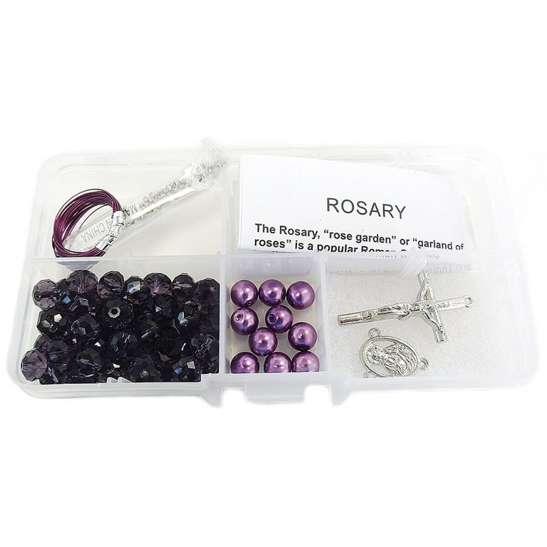 Rosary Kit, Catholic Prayer Necklace Making Supplies, Purple Glass