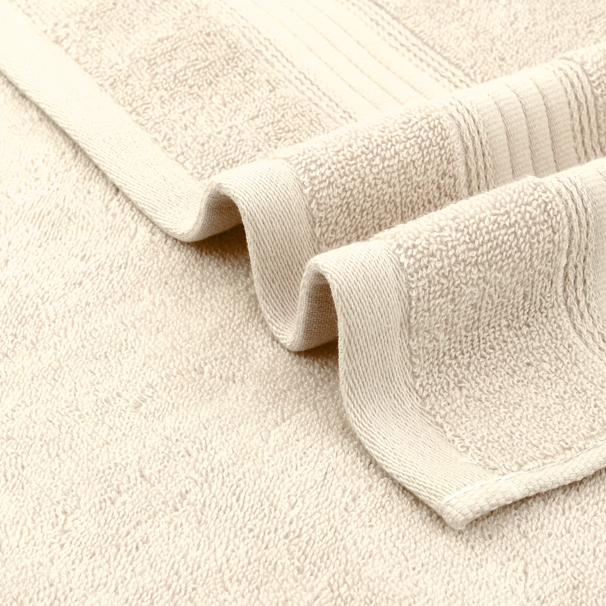 REGALWOVEN Solid Striped Hand Towel Set 13" x 29" Cotton Soft Absorbent Towels for Bath, Hotel, Spa Beige 4-Piece