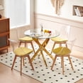 thumbnail image 3 of 5-Piece Glass Top Dining Set with Modern Mid-Century Metal Legs and Pedestal Base for 4-6 Guests + Matching Leisure Coffee Table – Durable Glass & Reinforced Metal Frame for Easy-Clean Entertaining, 3 of 6