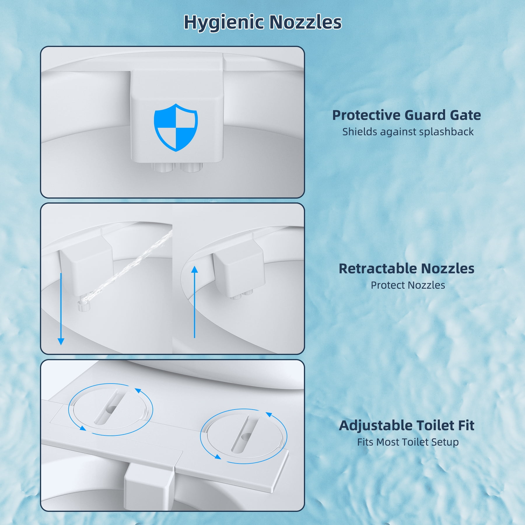 CADOVE Non-Electric Bidet Attachment for Toilet, Dual Self-Cleaning Nozzle, Hot & Cold Water