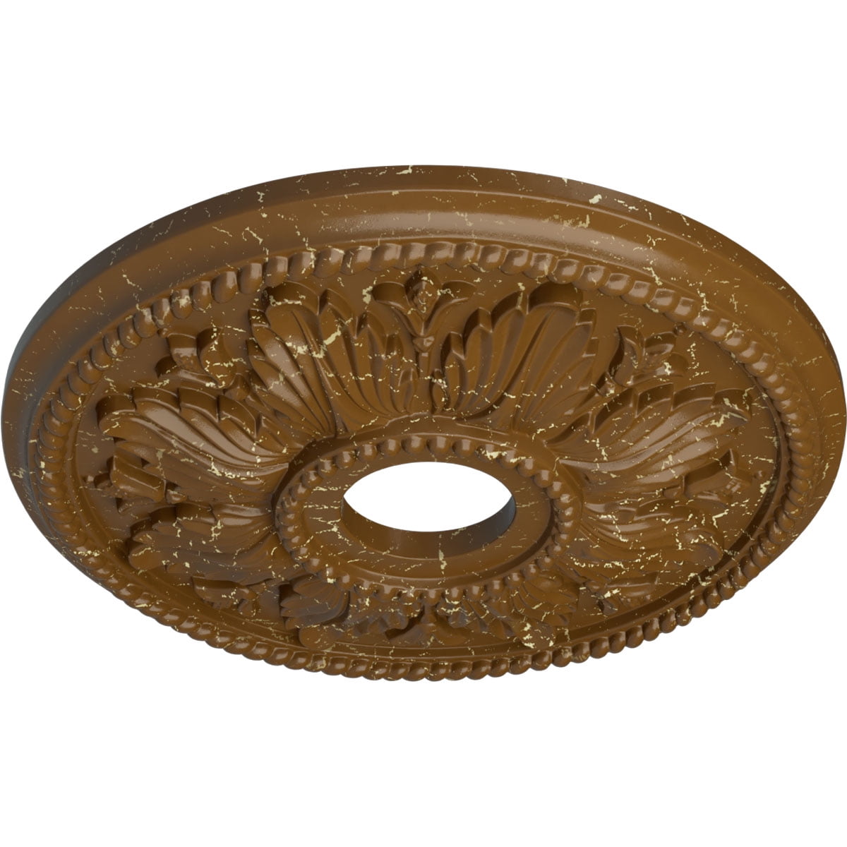 Ekena Millwork 18 1/8"OD x 3 1/2"ID x 2 3/4"P Edinburgh Ceiling Medallion (Fits Canopies up to 5 1/8"), Hand-Painted Smokey Topaz Crackle