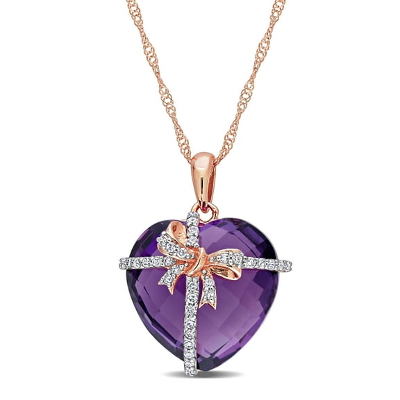 Everly Women's 12CT TGW Amethyst and .12CT TW Diamond 10k Rose Gold Pendant