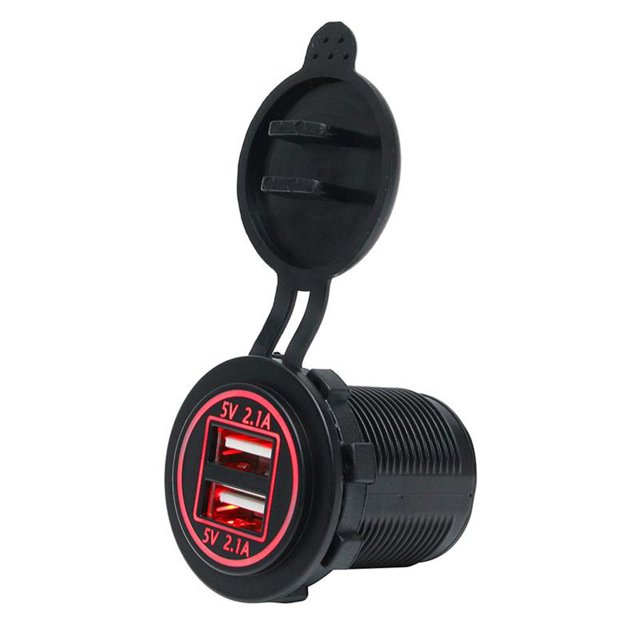 Cargador de coche USB dual 5V 2.1A / 2.1A Adaptador de corriente de coche de vehículo de motocicleta LED DC12V-24V Scienceny DZ4574-02B