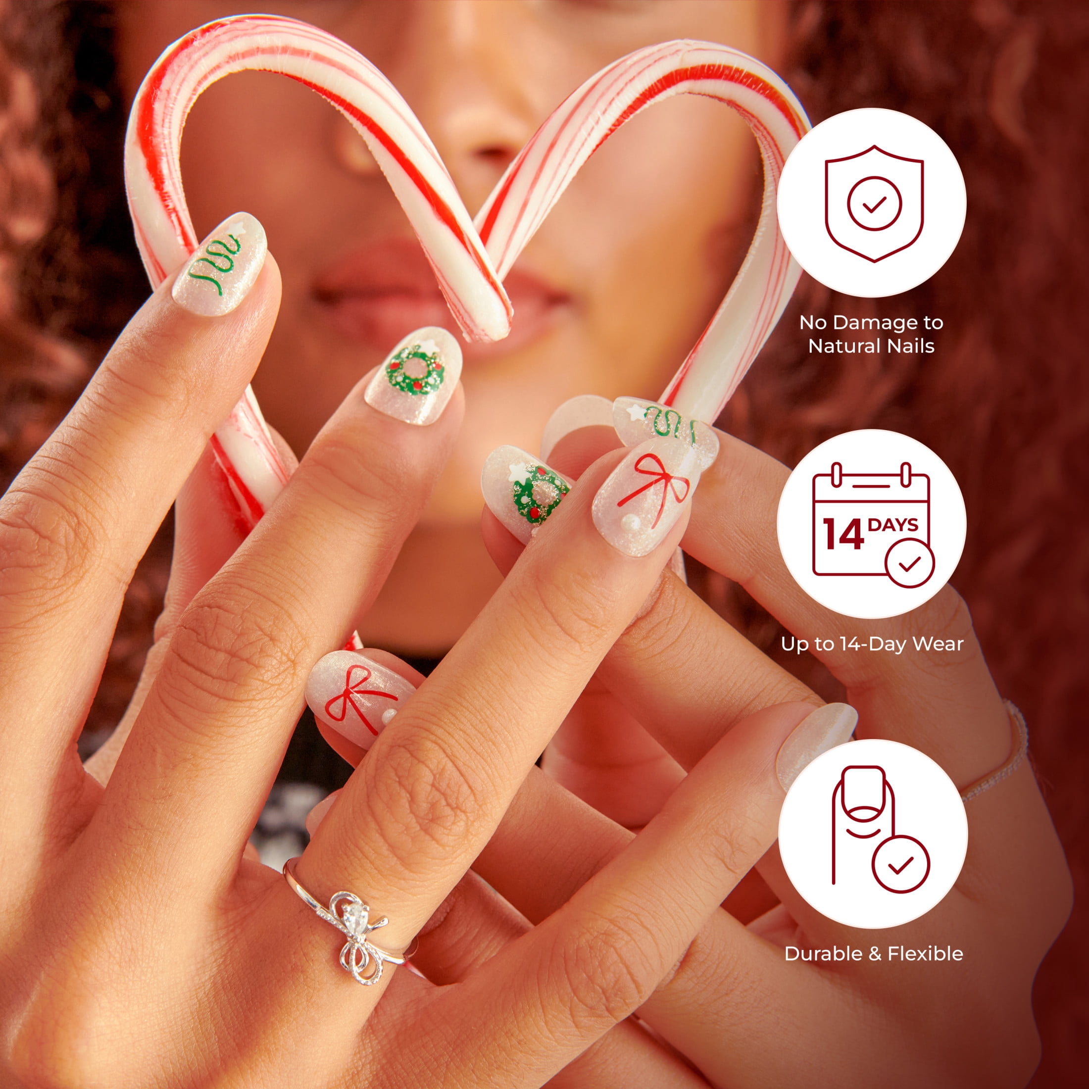 KISS Voguish Fantasy Holiday Press on Nails, Ho Ho Holiday, Pink, Short Oval, 28 Count