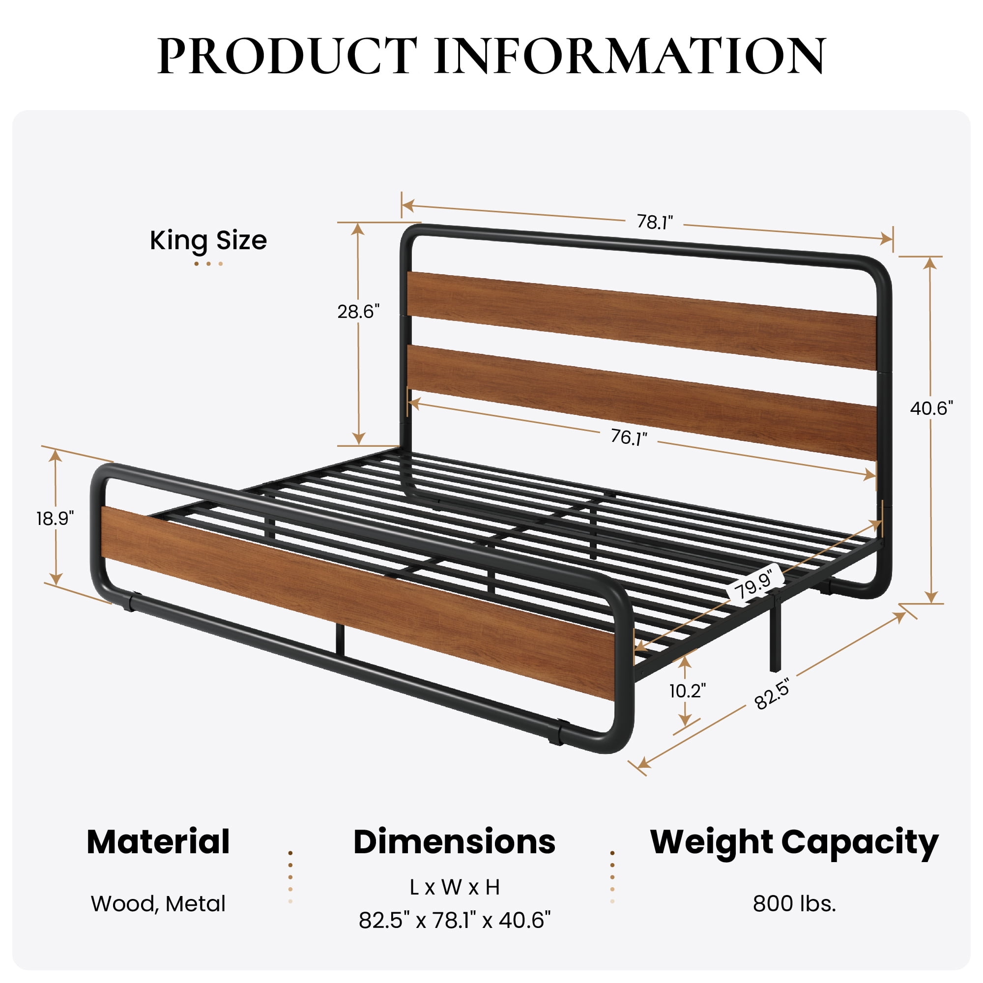 SHA CERLIN King Size Metal Bed Frame with Wooden Headboard and Footboard, Heavy Duty Platform Bed Frame with 10" Under-Bed Storage, Noise-Free, No Box Spring Needed, Vintage Walnut