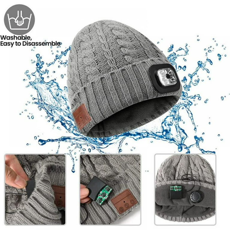 Bluetooth Beanie Hat with LED Light, Unisex Rechargeable Wireless